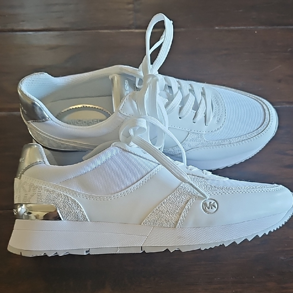 Michael Kors White and Silver Sneakers